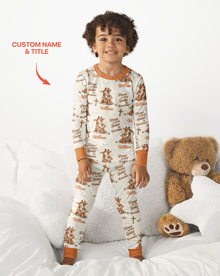 Custom Name Blessed By God Spoiled By Grandma Bamboo Two Piece Long Sleeve Pajama Set