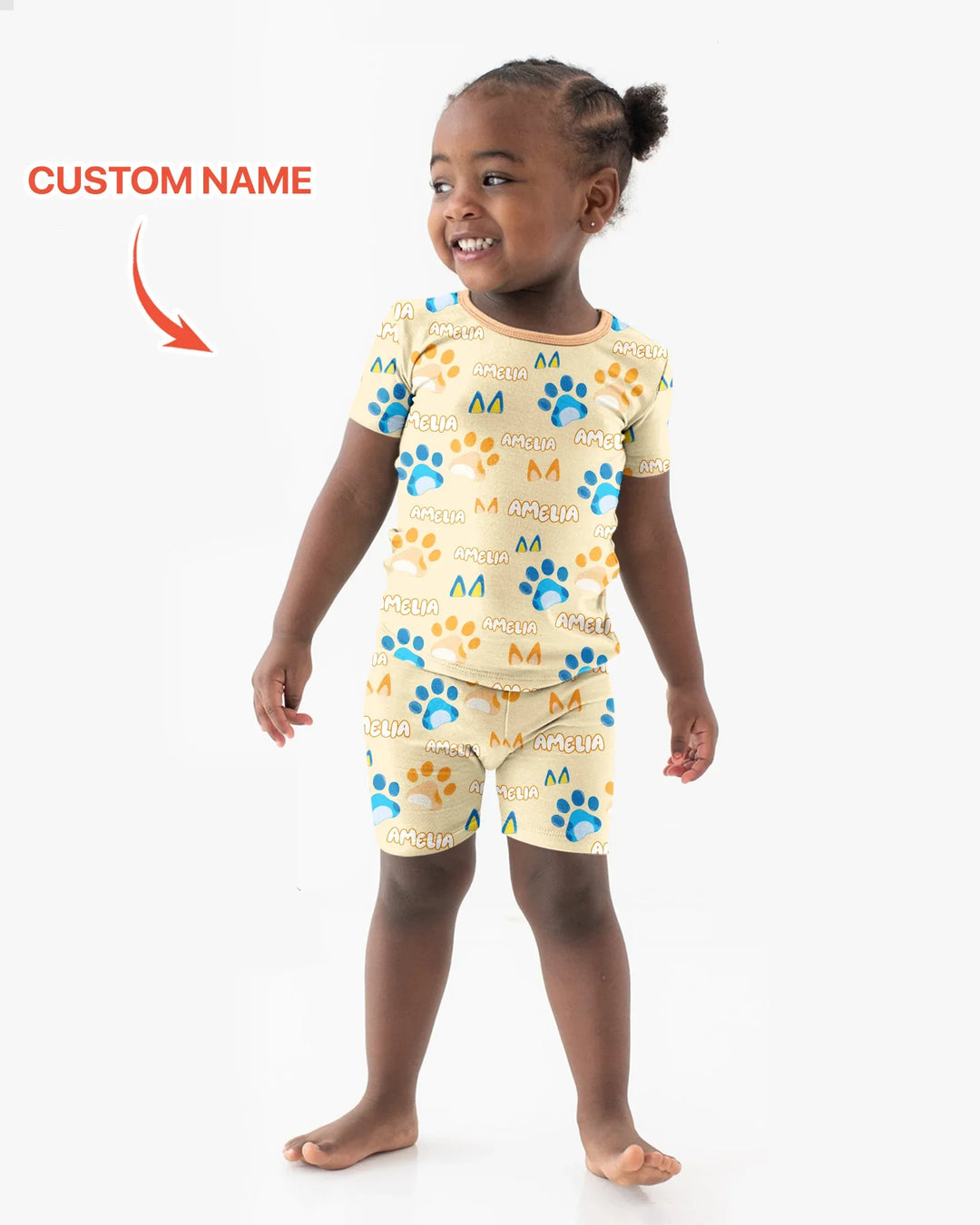 Custom Name Favourite Blue Dog Family Matching Bamboo Two Piece Short Sleeve Shorts Pajama Set
