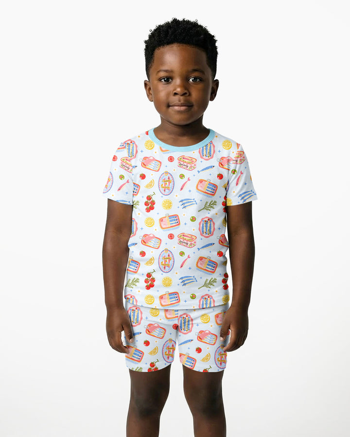 Preppy Sardines Bamboo Two Piece Short Sleeve Shorts Pajama Set