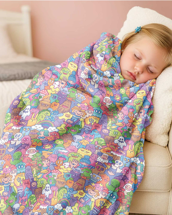 Doodle Characters Pastel Bamboo Blanket