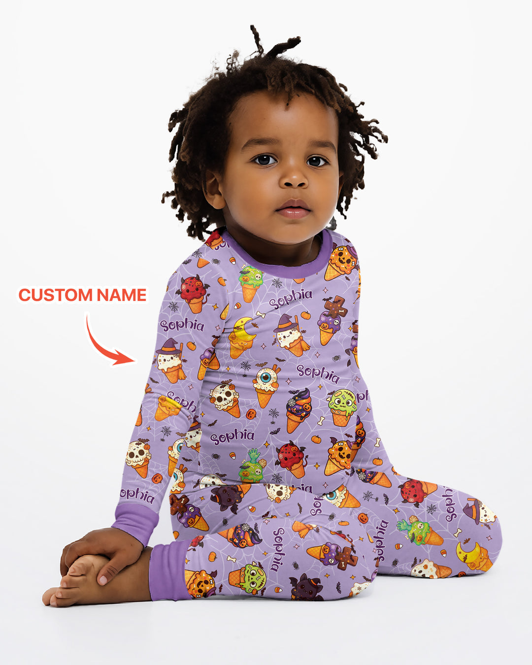 Custom Name Halloween Ice Cream Bamboo Two Piece Long Sleeve Pajama Set