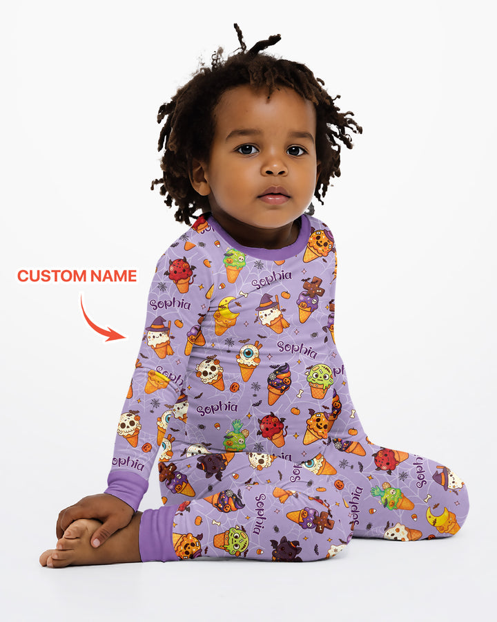 Custom Name Halloween Ice Cream Bamboo Two Piece Long Sleeve Pajama Set