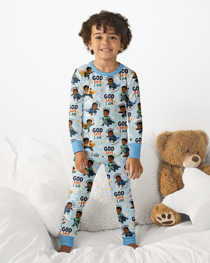 God Says I Am Black Superheroes Bamboo Two Piece Long Sleeve Pajama Set