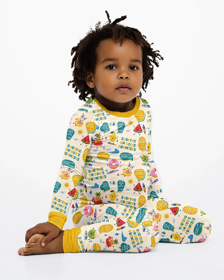 Summer Fruits Surfing On God's Promises Bamboo Two Piece Long Sleeve Pajama Set