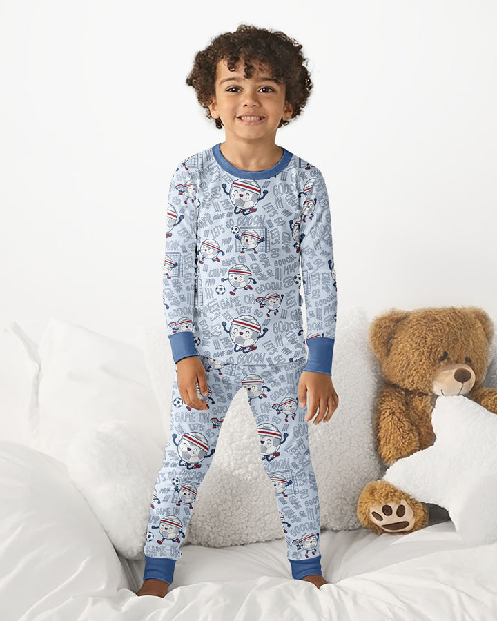 Happy Soccer Ball Family Matching Bamboo Two Piece Long Sleeve Pajama Set