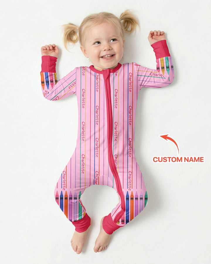 Custom Name Crayon Lines Bamboo Convertible Zippy