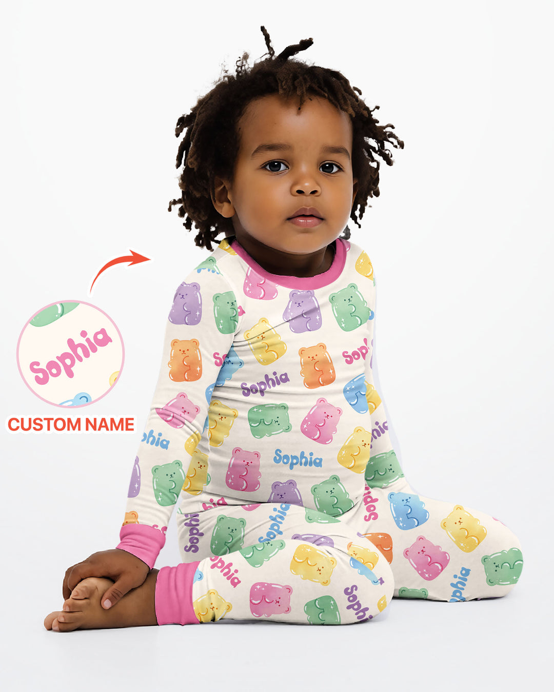 Kawaii Jelly Gummy Bears Custom Name Bamboo Two Piece Long Sleeve Pajama Set