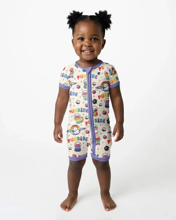 Rainbow Space Cats Family Matching Bamboo Shorty Zippy