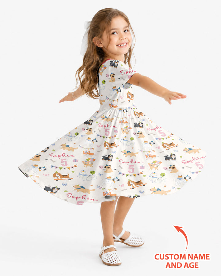 Custom Name Birthday Dogs Party Bamboo Twirl Dress