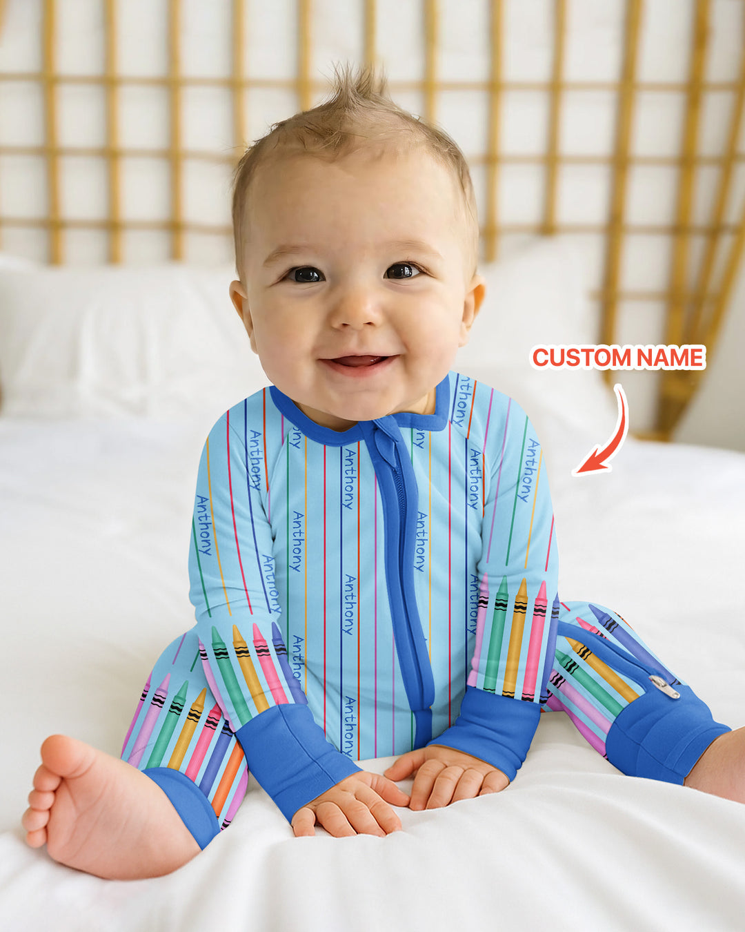 Custom Name Crayon Lines Bamboo Convertible Zippy