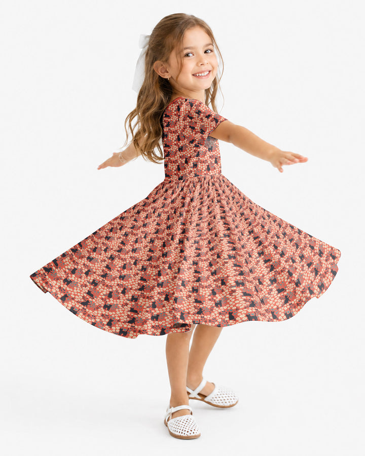 Black Cat Ditsy Bamboo Twirl Dress