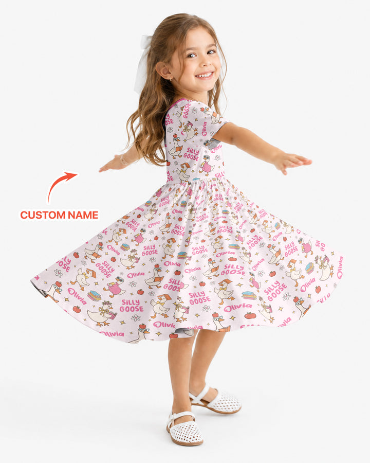 Custom Name Silly Goose Back to School Bamboo Twirl Dress