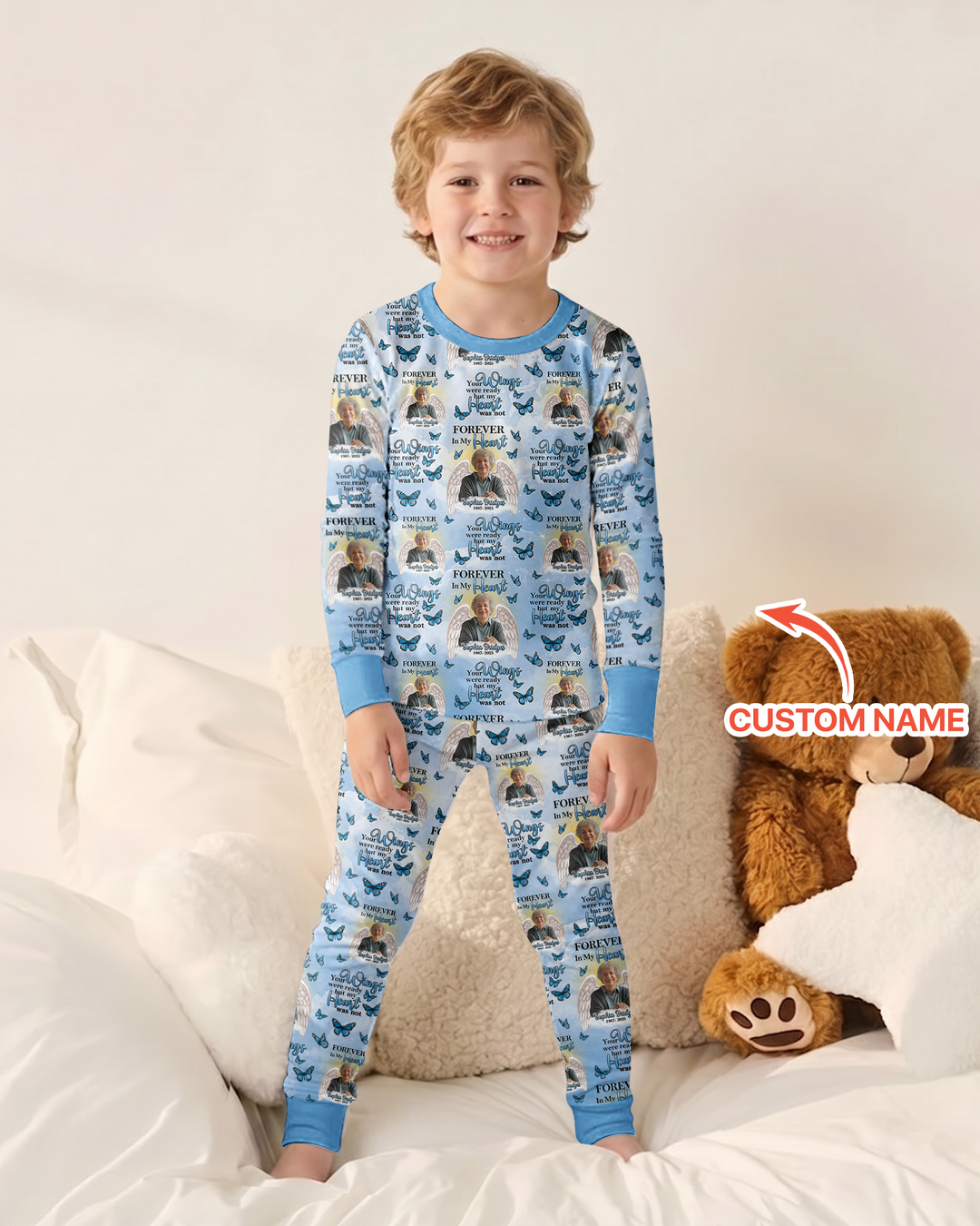 Custom Photo Forever In My Heart Family Matching Bamboo Two Piece Long Sleeve Pajama Set