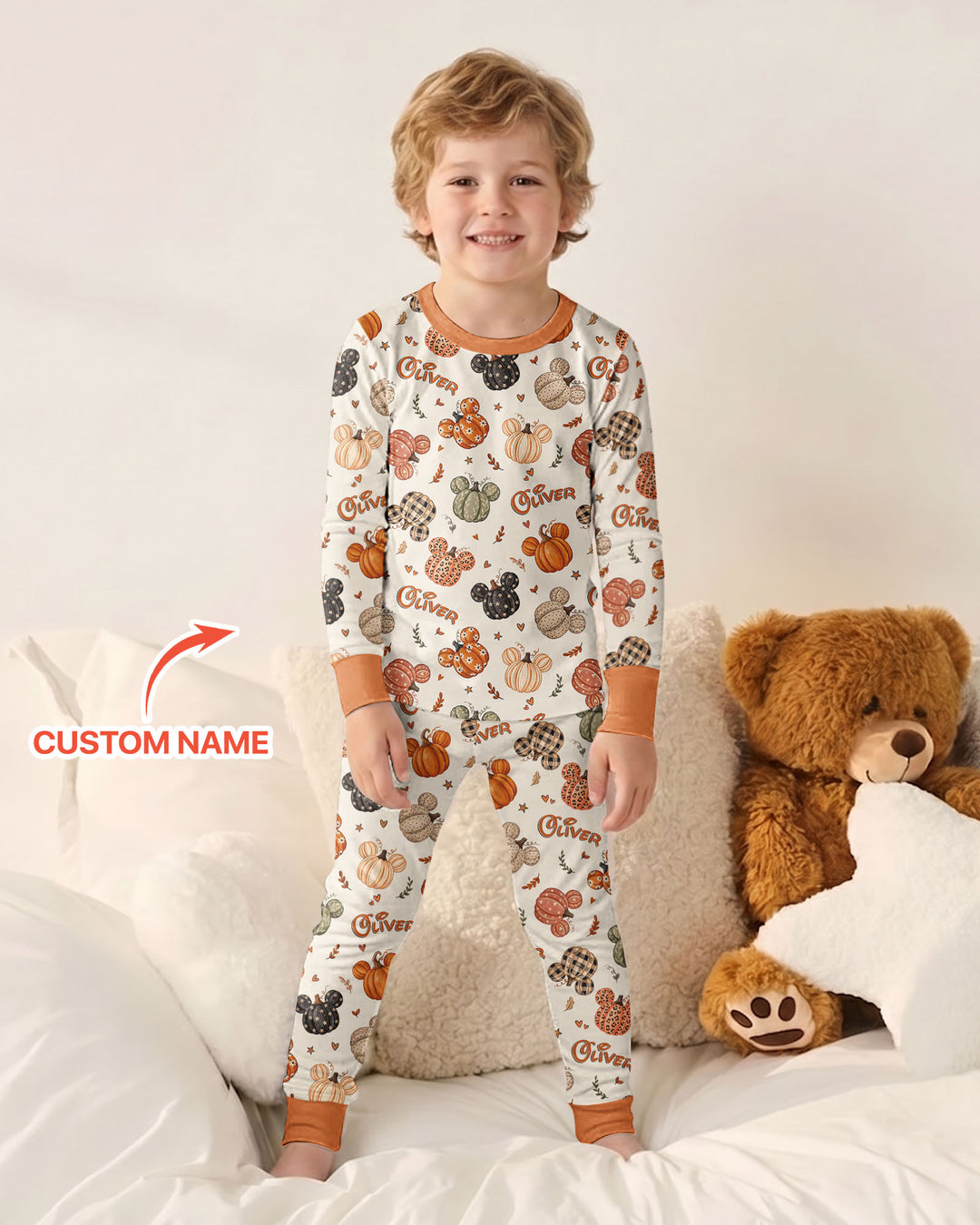 Custom Name Preppy Fall Mouse Bamboo Two Piece Long Sleeve Pajama Set