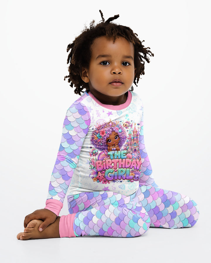 Black Mermaid The Birthday Girl  Bamboo Two Piece Long Sleeve Pajama Set