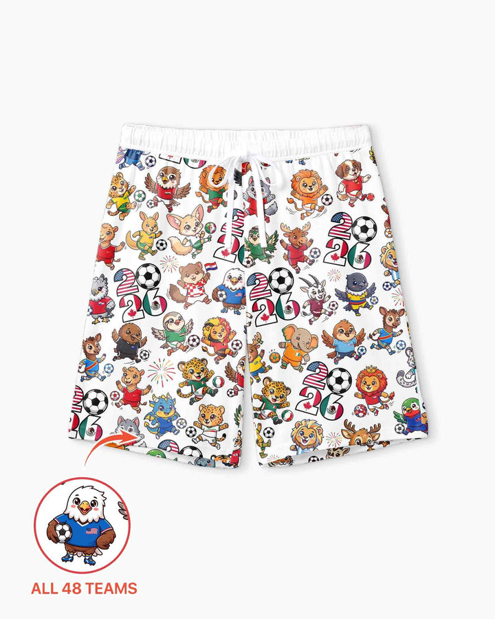 Kawaii Animals Soccer Tour 2026 Family Matching Bamboo Men Short Sleeve Short Pajama Set