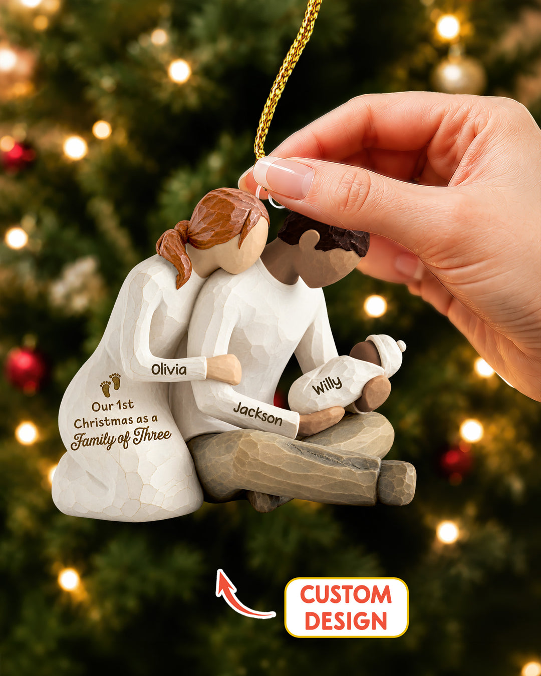 Our First Christmas As Family Of Three- Personalized Acrylic Ornament Personalized 1-Side Photo Acrylic Ornament