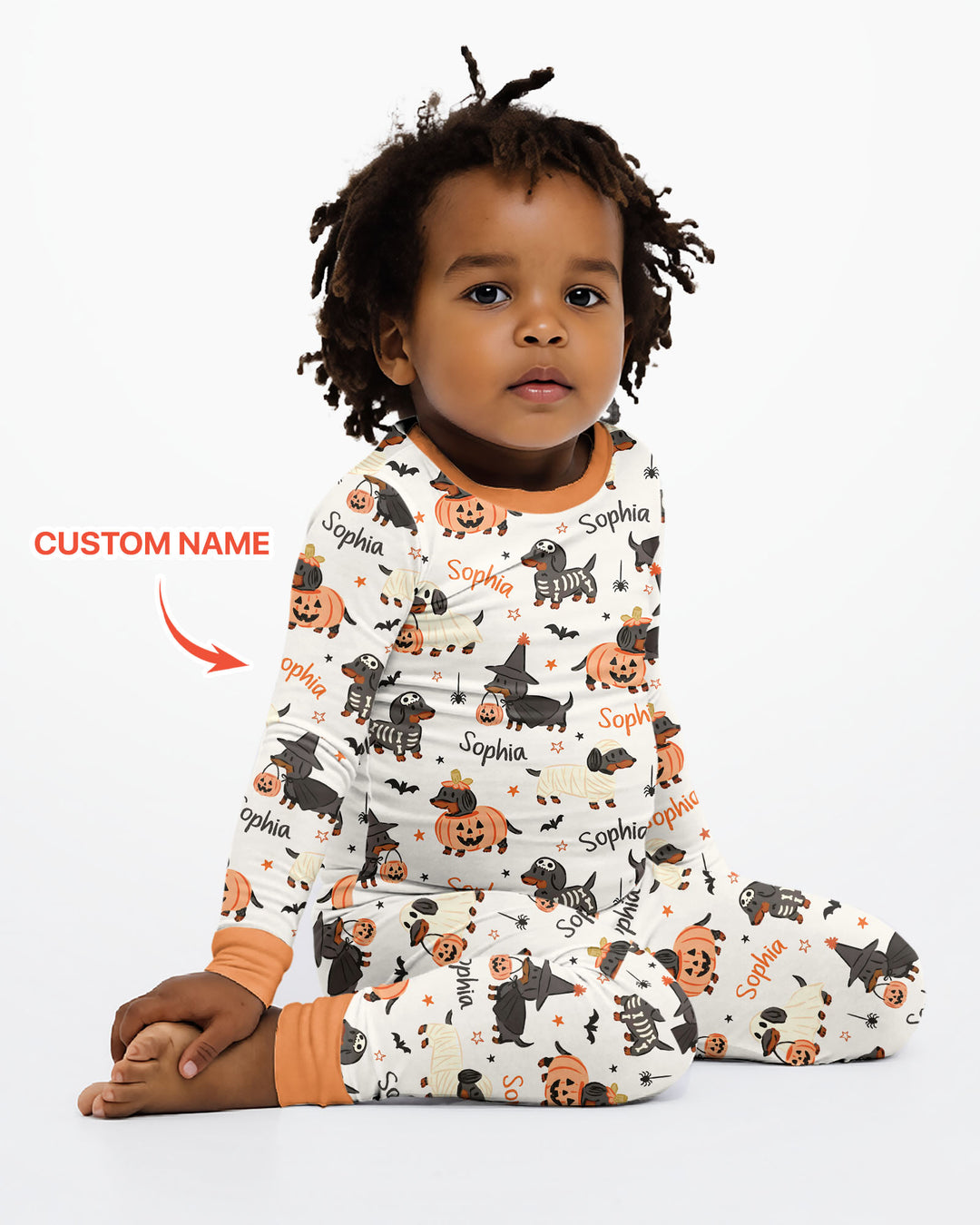 Orange and Black Dachshund Bamboo Two Piece Long Sleeve Pajama Set