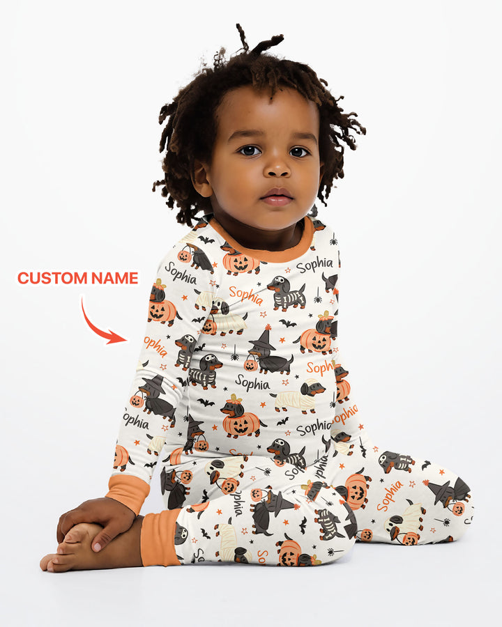 Orange and Black Dachshund Bamboo Two Piece Long Sleeve Pajama Set