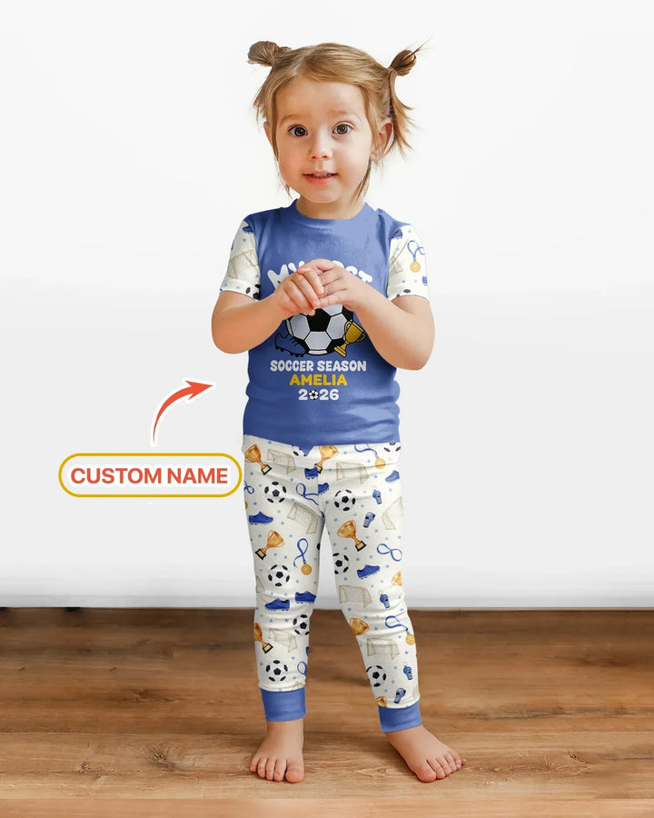 Custom Name My First Soccer Season Bamboo Two Piece Short Sleeve Pajama Set