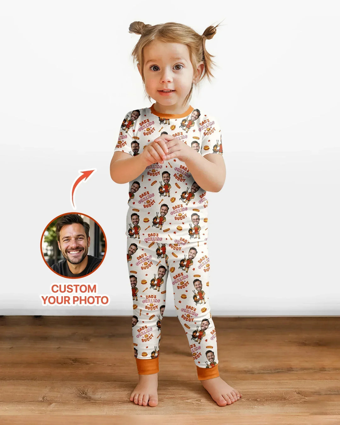 Custom Photo Dad's Grilling Buddy Family Matching Bamboo Two Piece Short Sleeve Pajama Set