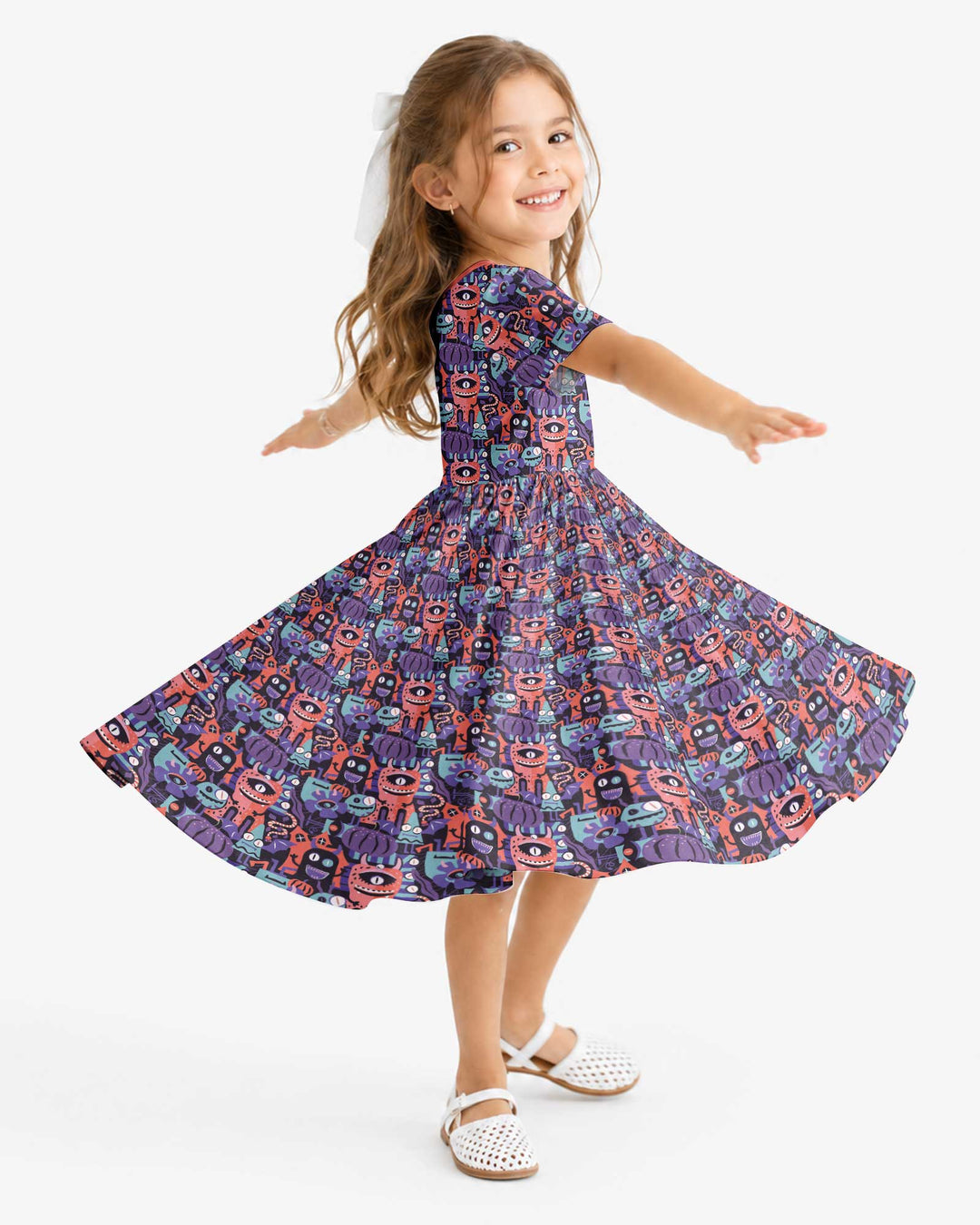 Halloween Multi Eyed Monsters Bamboo Twirl Dress