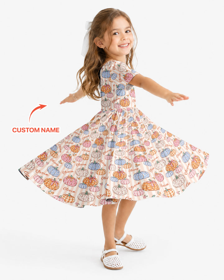 Custom Name Pumpkin Patch Bamboo Twirl Dress