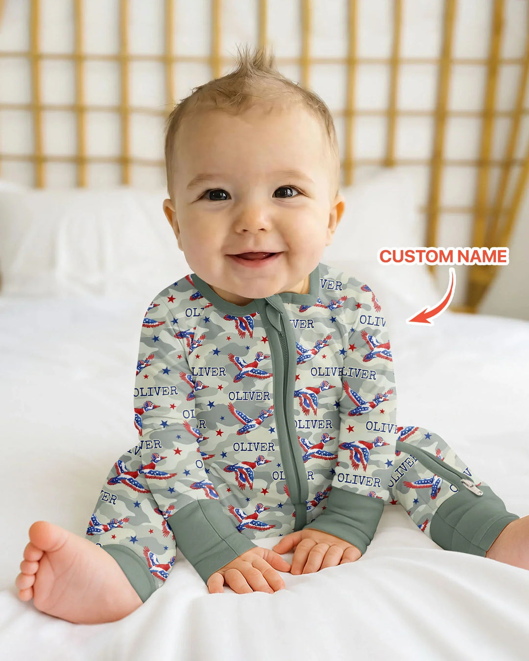 Custom Name America Mallard Duck Family Matching Bamboo Convertible Zippy