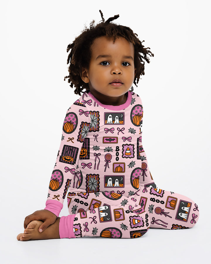 Spooky Preppy Pink Bamboo Two Piece Long Sleeve Pajama Set