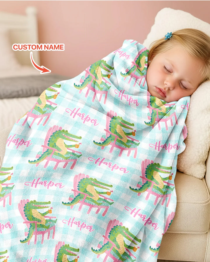 Custom Name Preppy Later Gator Bamboo Blanket