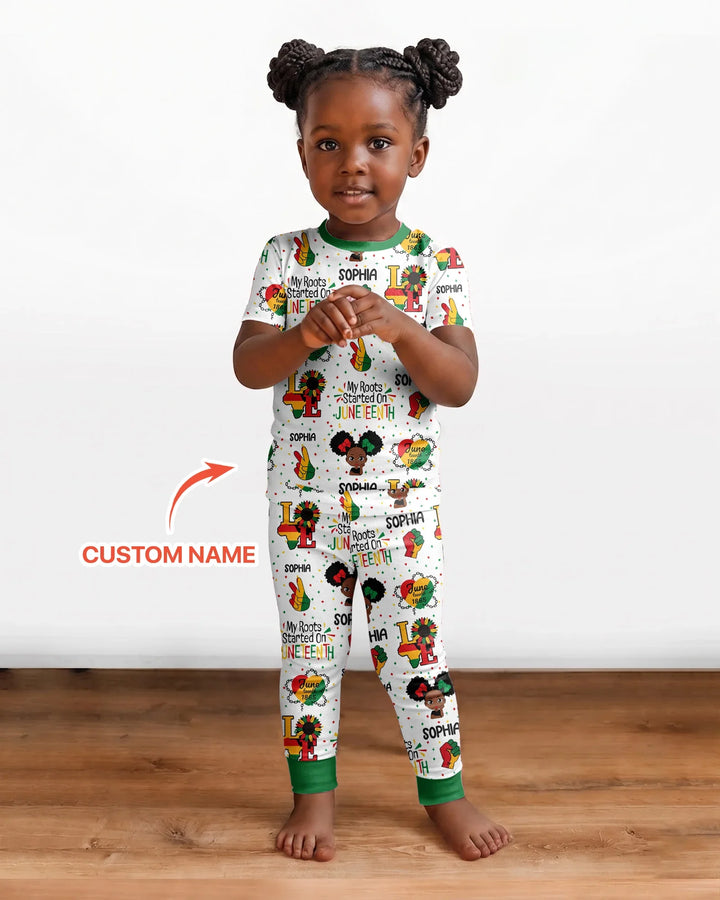 Custom Name My Roots Started On Juneteenth Bamboo Two Piece Short Sleeve Pajama Set