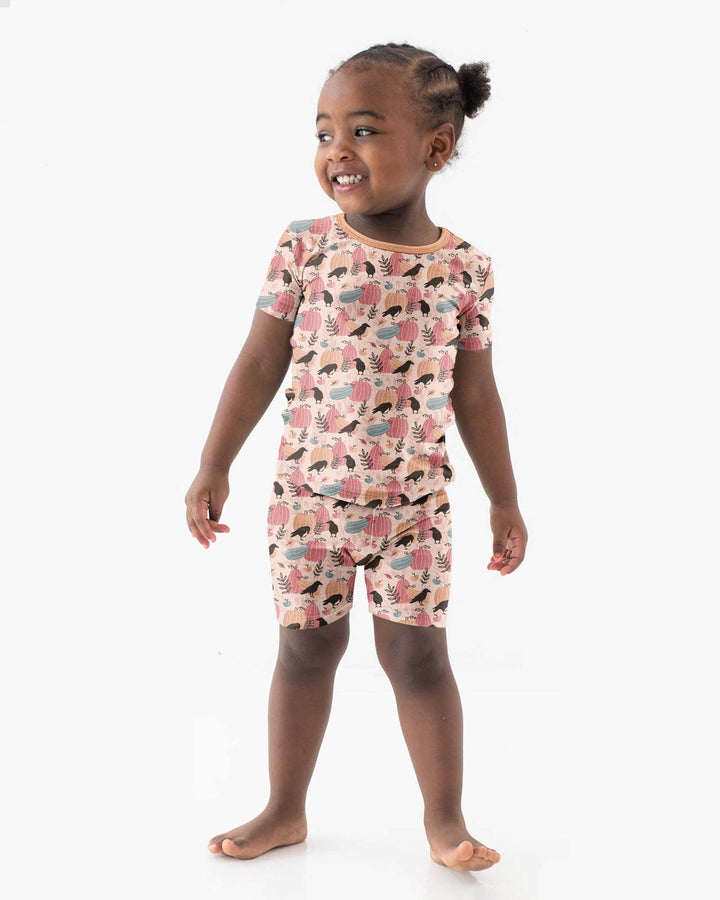 Pastel Pumpkin Patch Bamboo Two Piece Short Sleeve Shorts Pajama Set