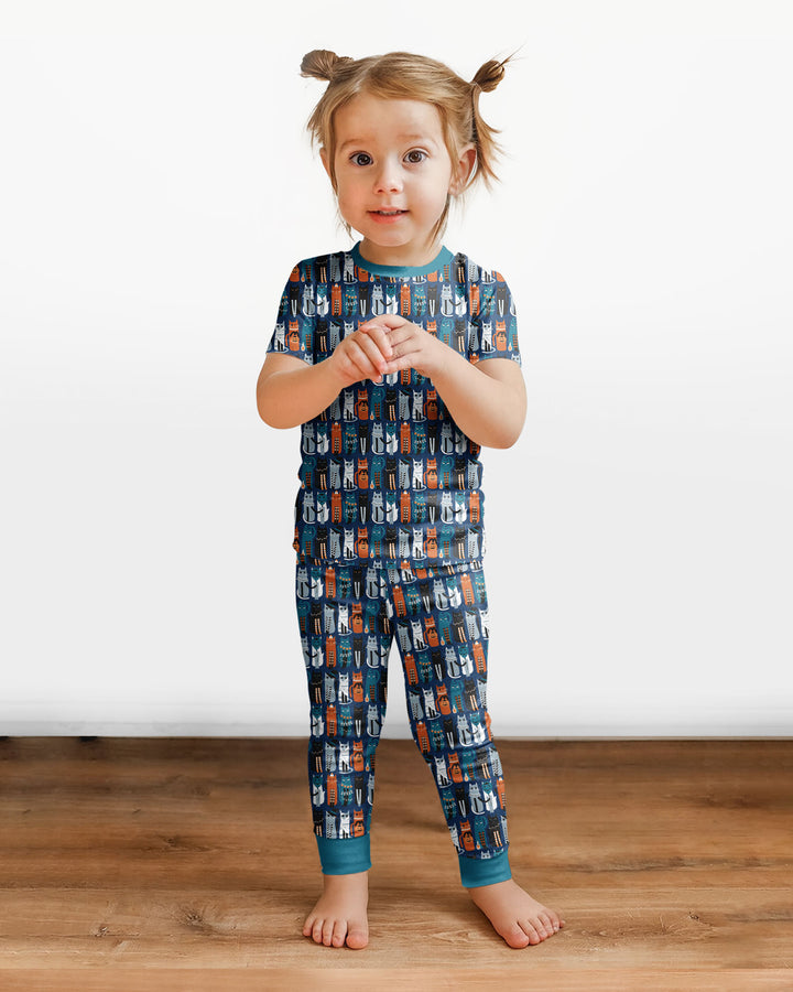 Retro Halloween Cat Bamboo Two Piece Short Sleeve Pajama Set