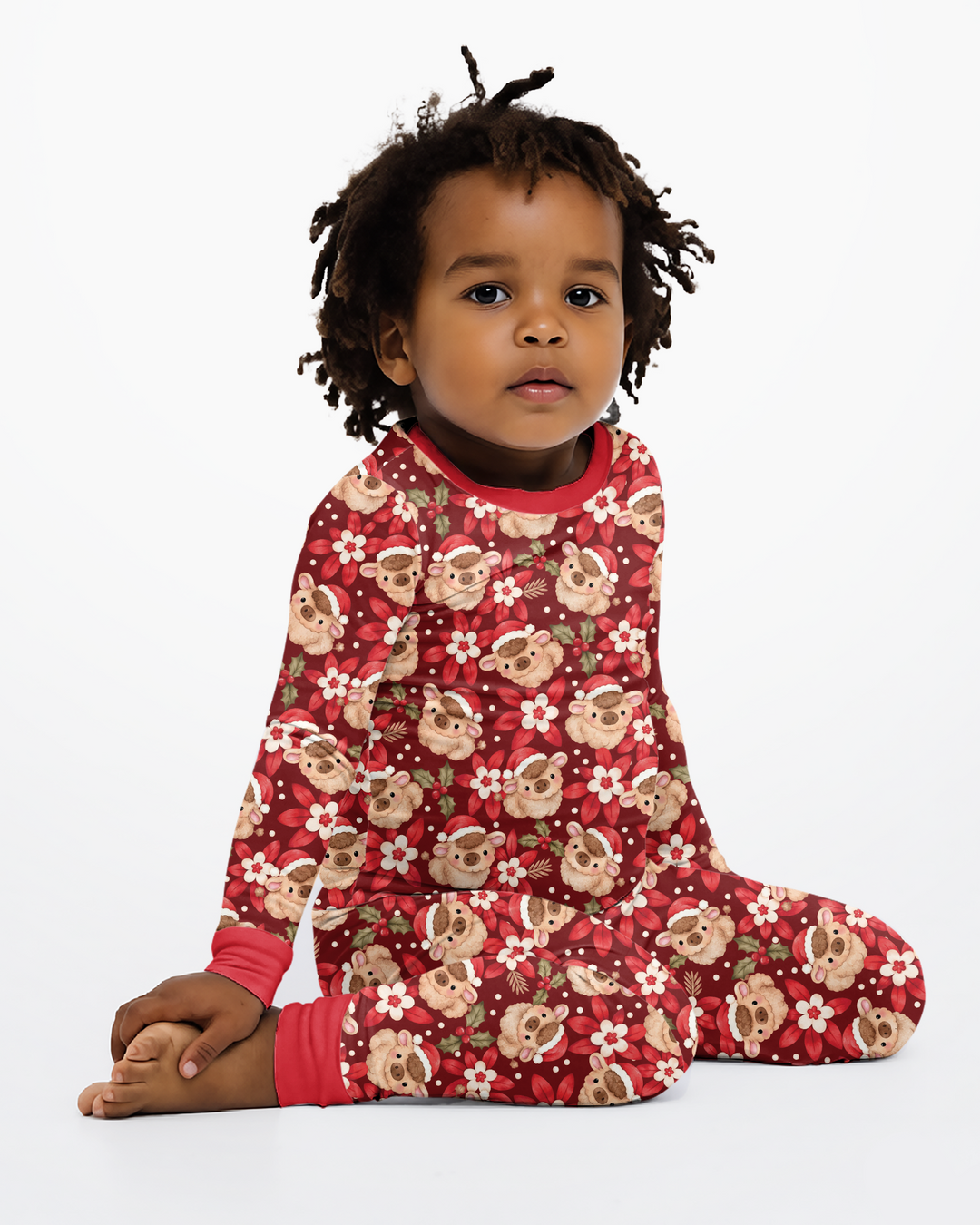 Christmas Highland Cows Bamboo Two Piece Long Sleeve Pajama Set
