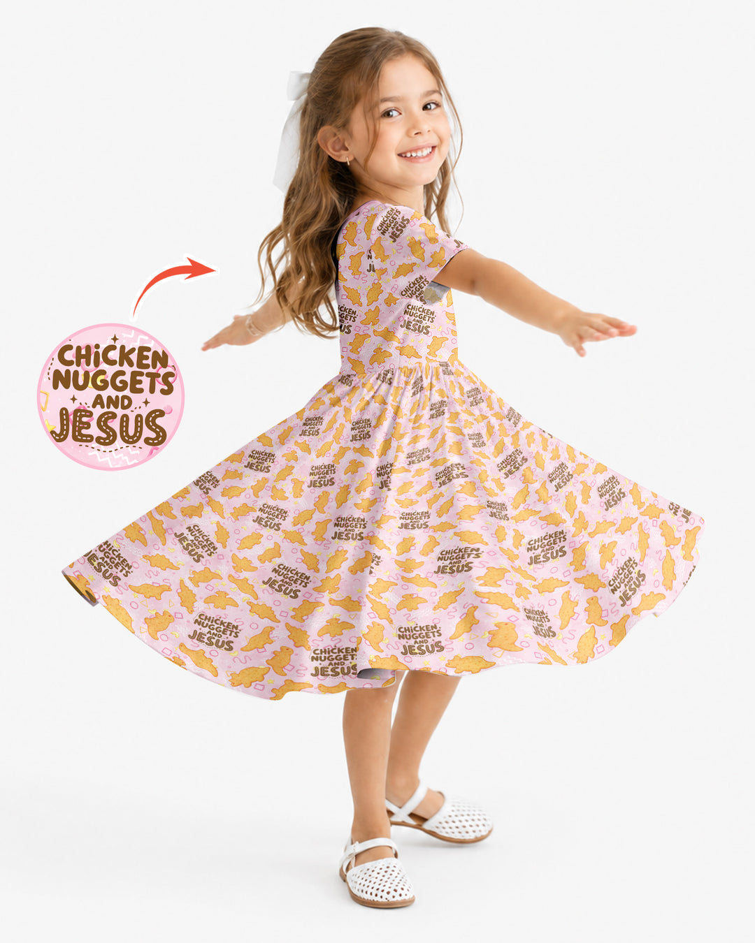 Chicken Nuggets and Jesus Family Matching Bamboo Twirl Dress