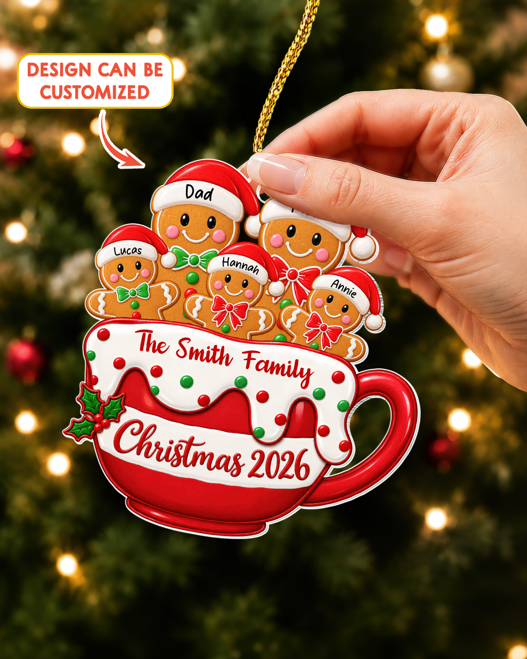 Personalized Christmas Gingerbread Family Acrylic Ornament