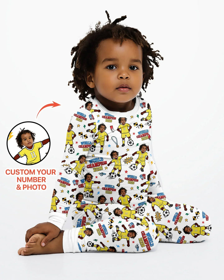 Custom Photo World Champion 2026 Family Matching Bamboo Two Piece Long Sleeve Pajama Set