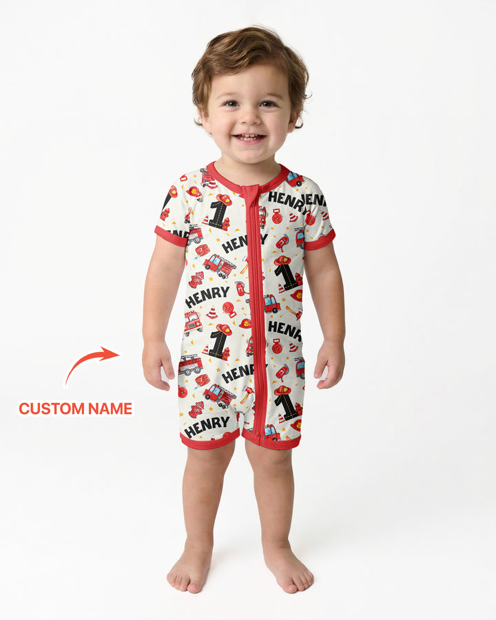 Custom Name Fire Truck Birthday Boy Bamboo Shorty Zippy
