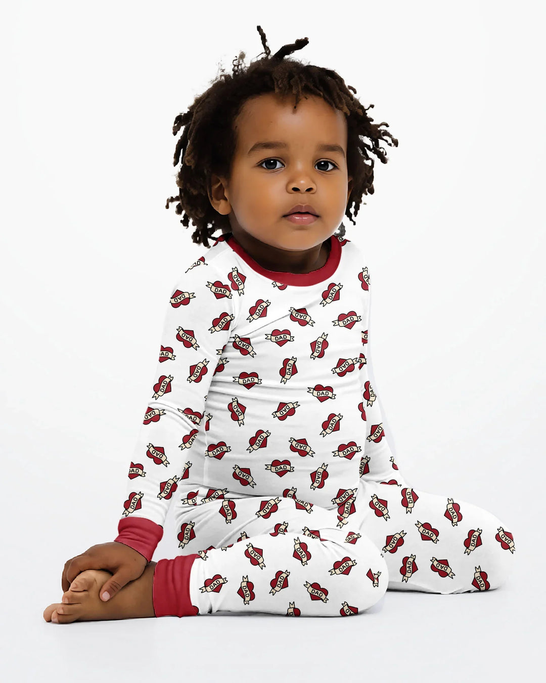 Old School Dad Hearts Daddy & Me Matching Bamboo Two Piece Long Sleeve Pajama Set