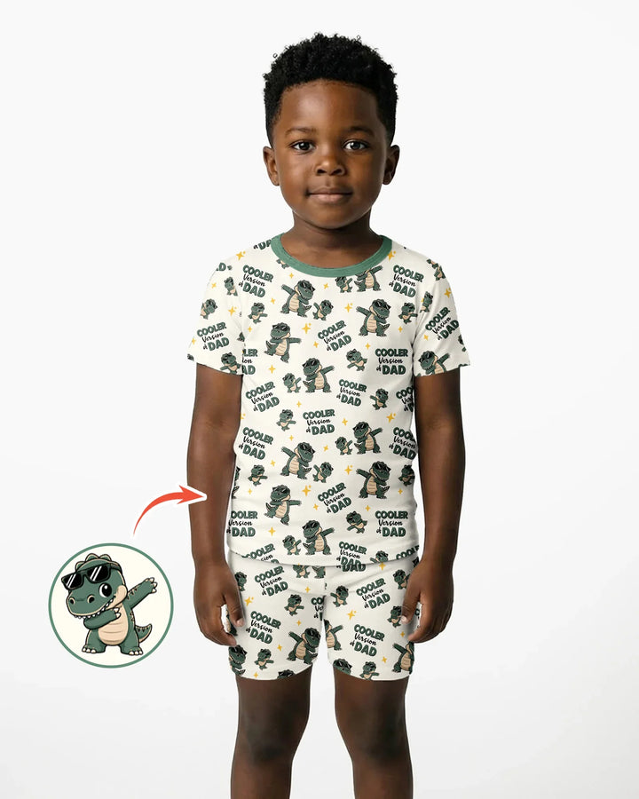 Cool Dino Daddy & Me Matching Bamboo Two Piece Short Sleeve Shorts Pajama Set
