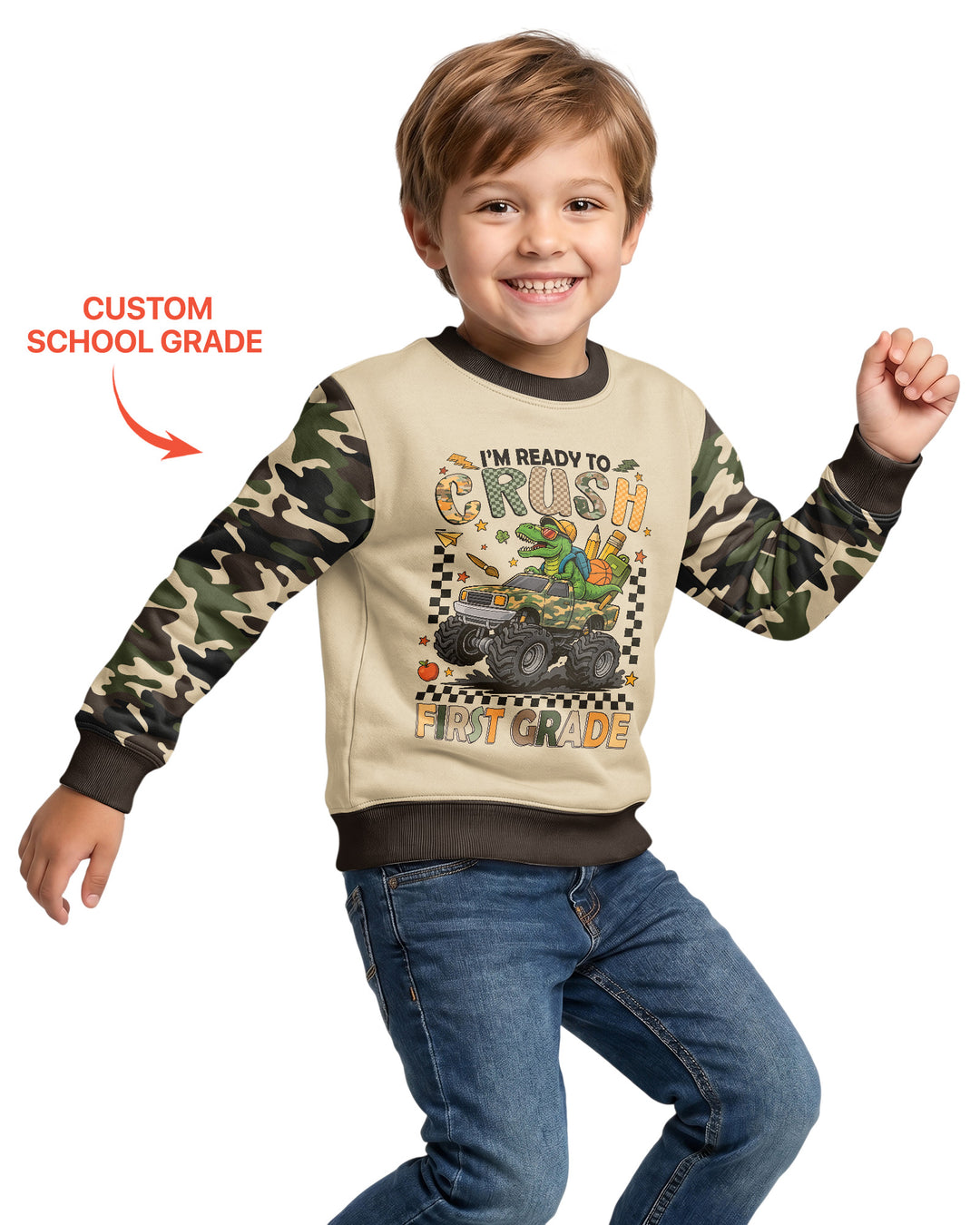 Back To School Monster Truck Dino Bamboo Crewneck Sweatshirt