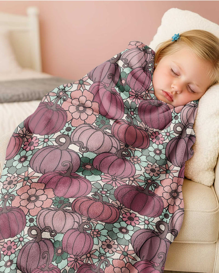 Retro Floral Pumpkin Patch Bamboo Blanket