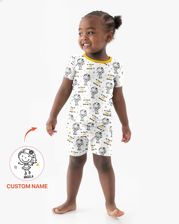 Custom Name This Dad Belongs To Doodle Bamboo Two Piece Short Sleeve Shorts Pajama Set