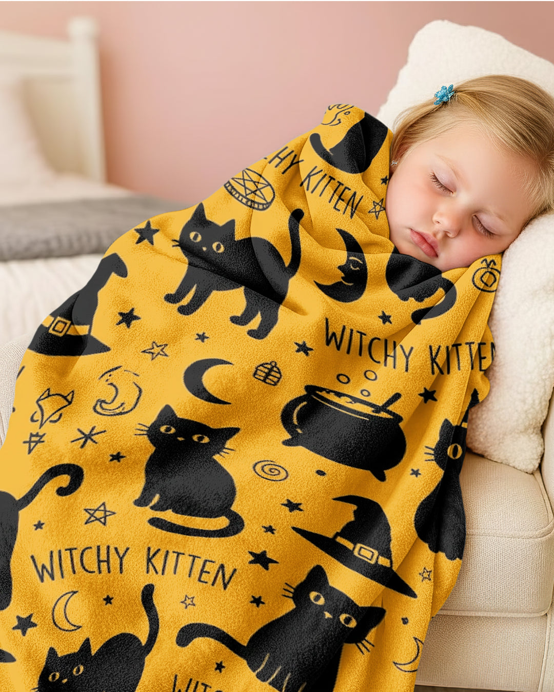 Witchy Kitten Spells Bamboo Blanket