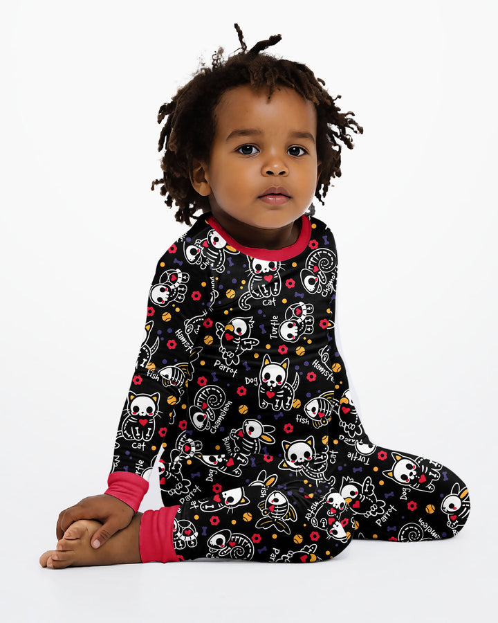 Kawaii Skeleton Pets Bamboo Two Piece Long Sleeve Pajama Set