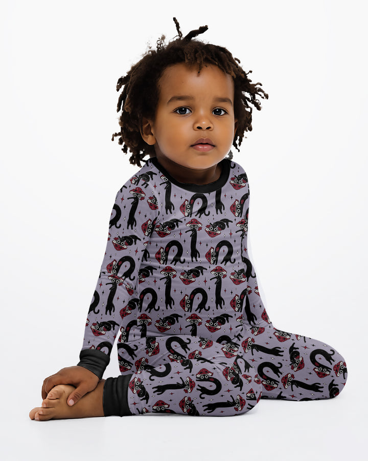 Mushroom Cat Mischief Bamboo Two Piece Long Sleeve Pajama Set