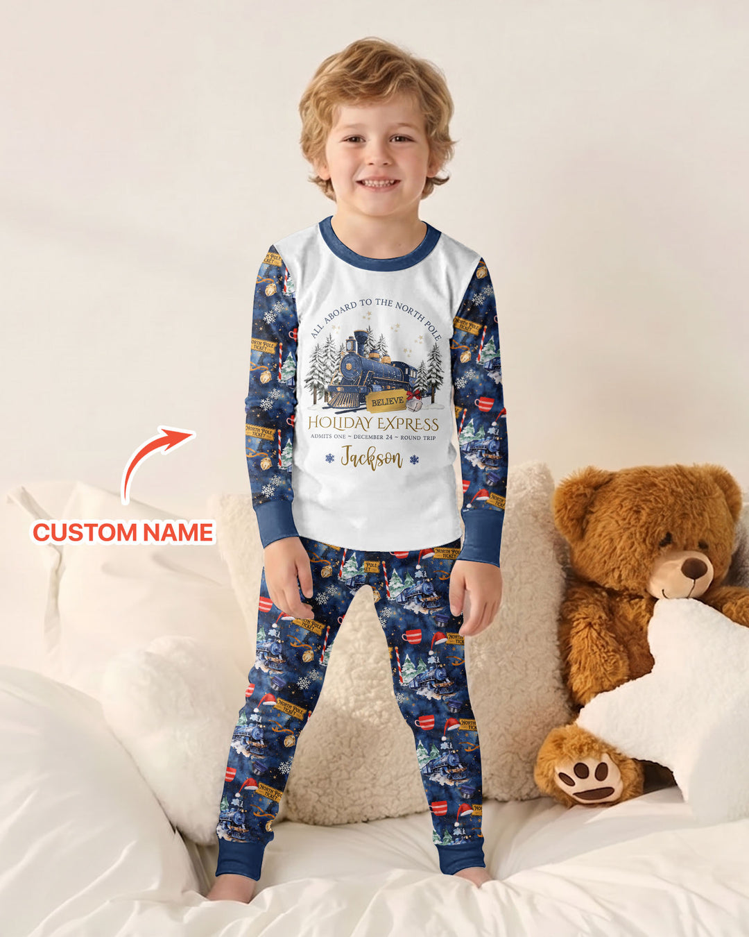 Custom Name North Pole Journey Bamboo Two Piece Long Sleeve Pajama Set