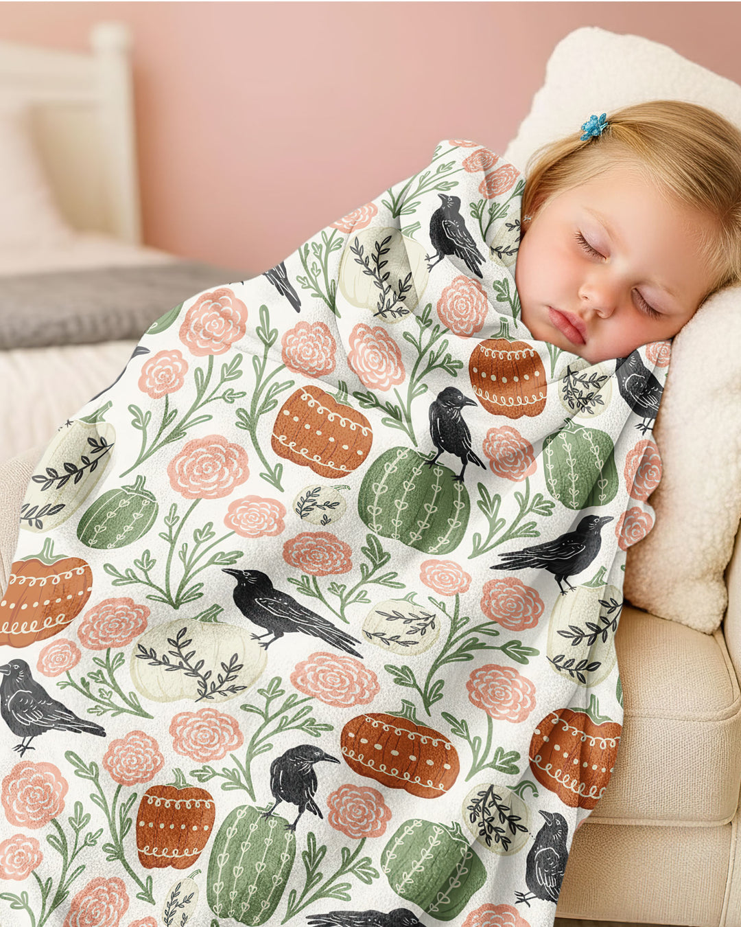 Country Crows with Mums and Pumpkins Bamboo Blanket