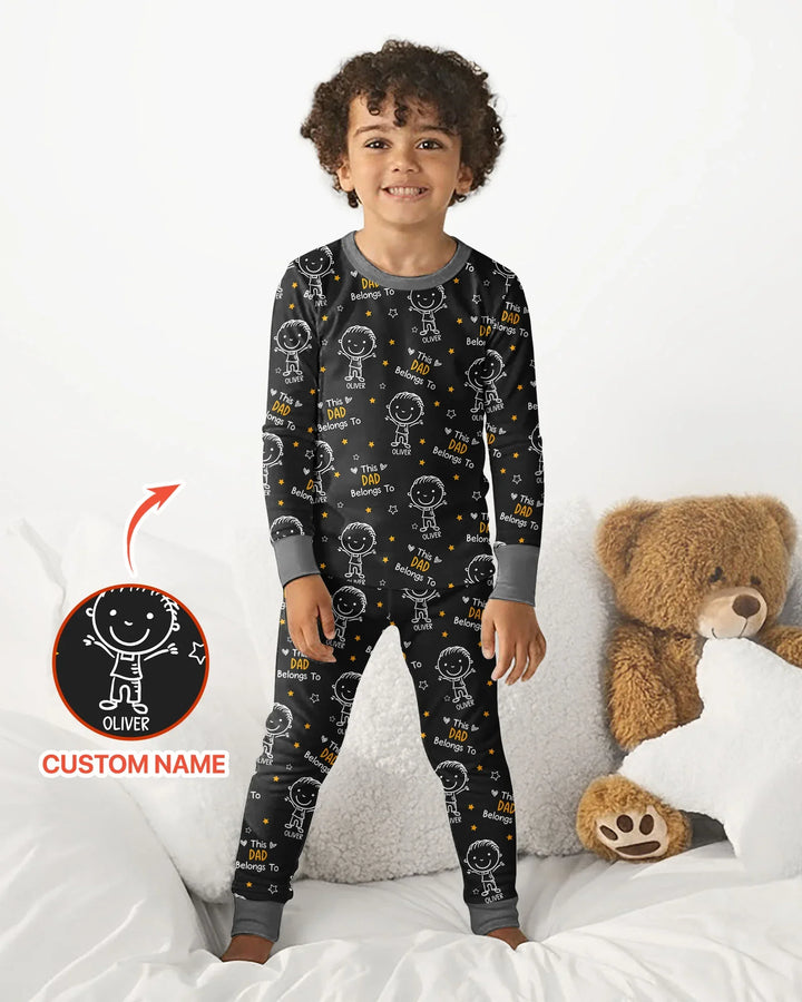 Custom Name This Dad Belongs To Doodle Bamboo Two Piece Long Sleeve Pajama Set
