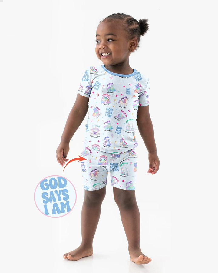 God Says I Am Girl Bamboo Two Piece Short Sleeve Shorts Pajama Set